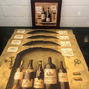 French artist F. de Villeneuve Wine Bottle Scene 4 Placemats with wall hanging